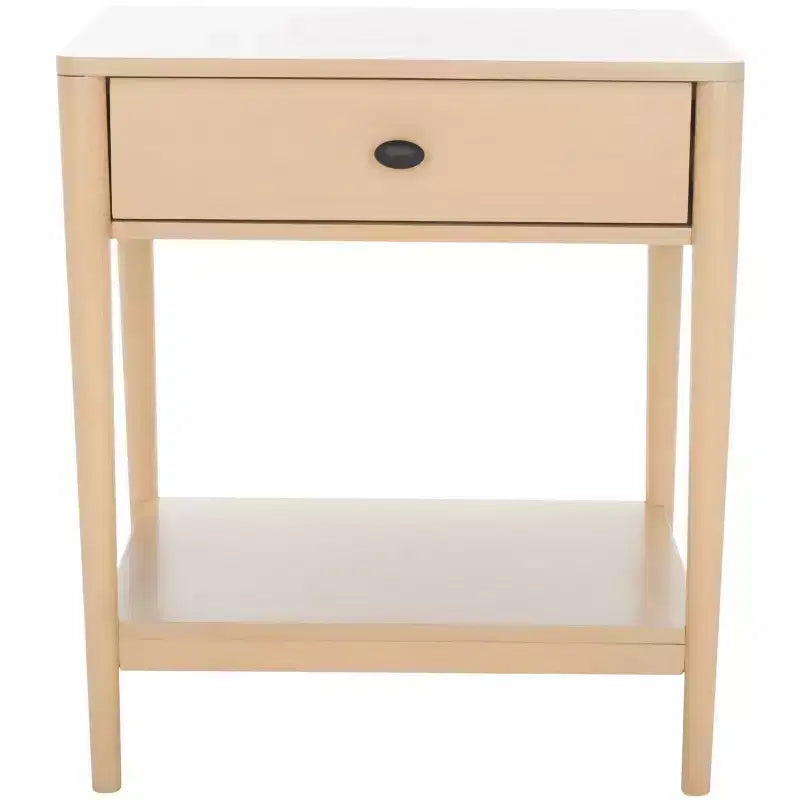 Table de chevet en bois d'hévéa à 1 tiroir avec étagère ouverte, finition blanchie, aucun assemblage requis