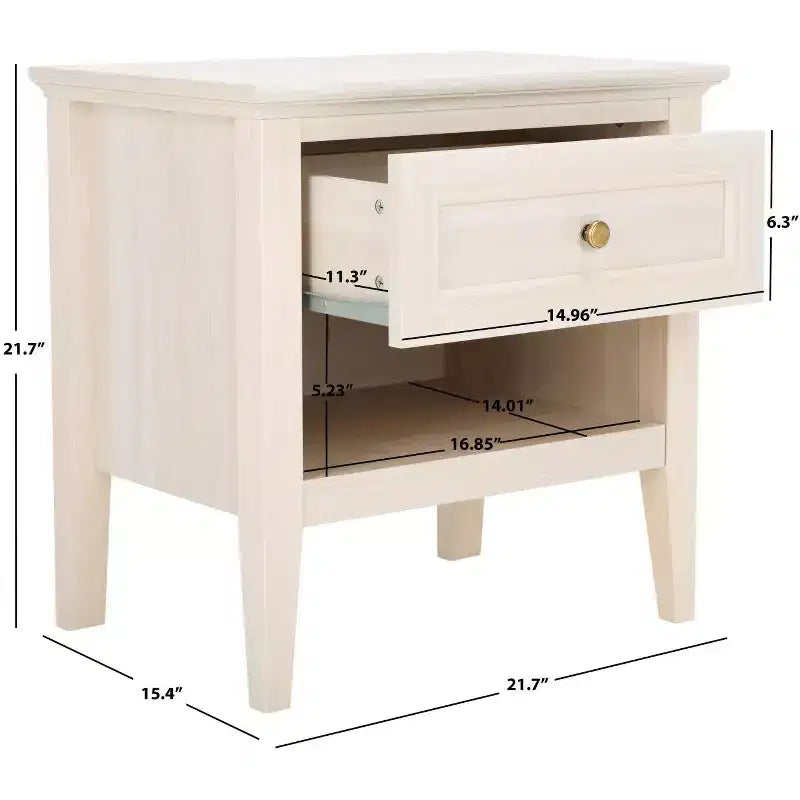 Table de chevet 1 tiroir 1 étagère avec poignées dorées, finition noyer