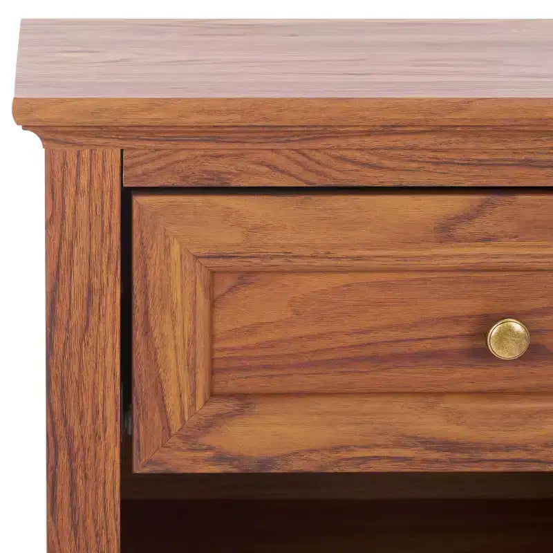 Table de chevet 1 tiroir 1 étagère avec poignées dorées, finition noyer