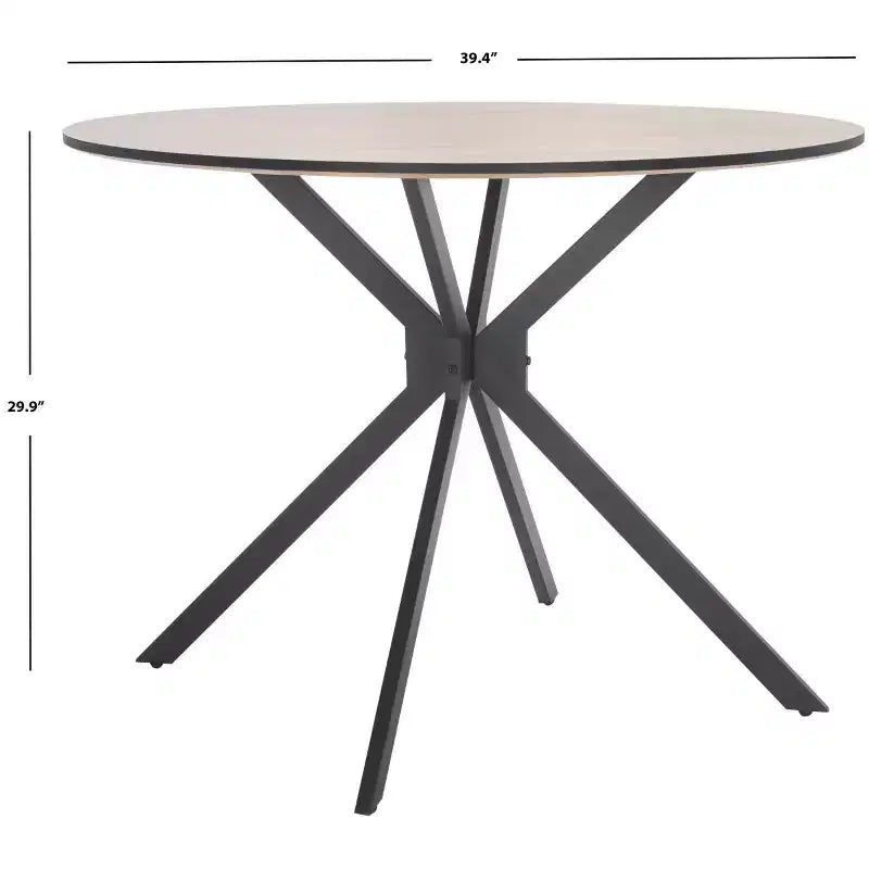 Table de salle à manger bistrot ronde du milieu du siècle, plateau en bois naturel et piètement noir, 2 places