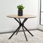 Table de salle à manger bistrot ronde du milieu du siècle, plateau en bois naturel et piètement noir, 2 places