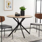 Table de salle à manger bistrot ronde du milieu du siècle, plateau en bois naturel et piètement noir, 2 places