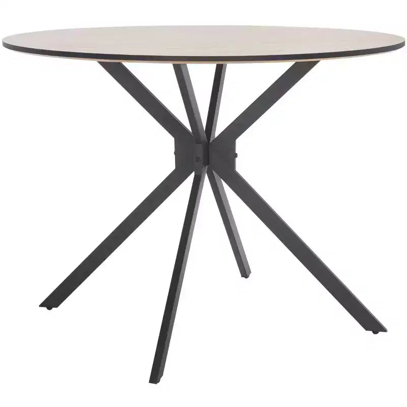 Table de salle à manger bistrot ronde du milieu du siècle, plateau en bois naturel et piètement noir, 2 places
