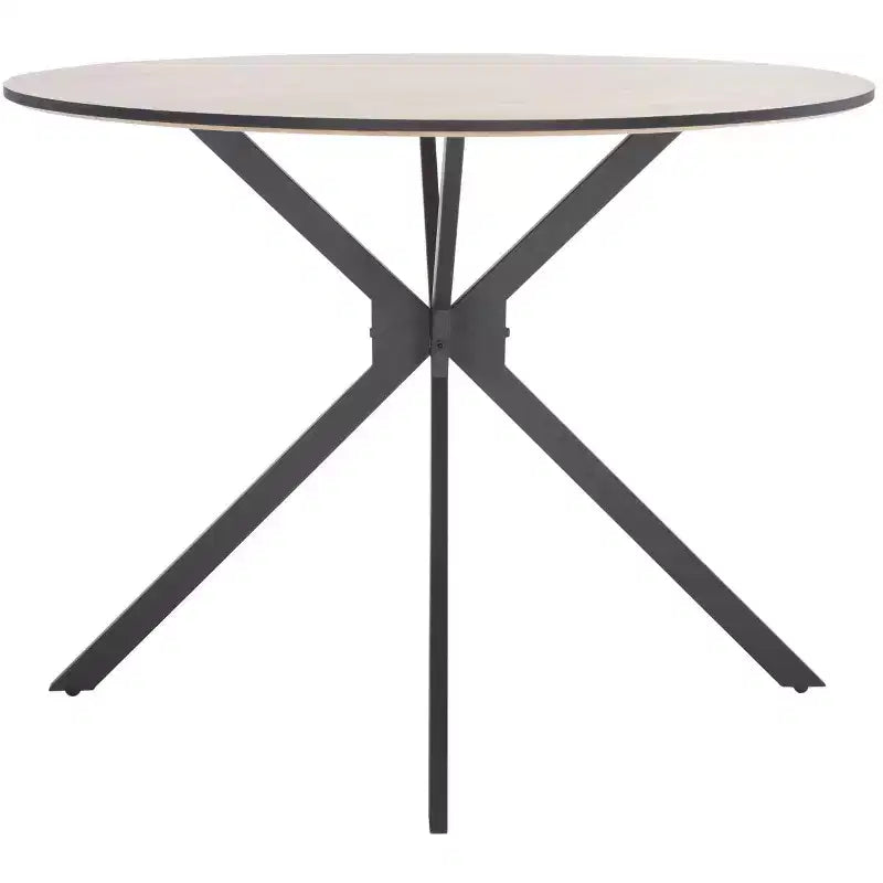 Table de salle à manger bistrot ronde du milieu du siècle, plateau en bois naturel et piètement noir, 2 places