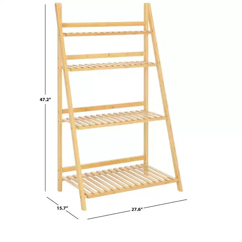 Étagère échelle 4 niveaux en bambou, finition naturelle, étagère de présentation à dos ouvert