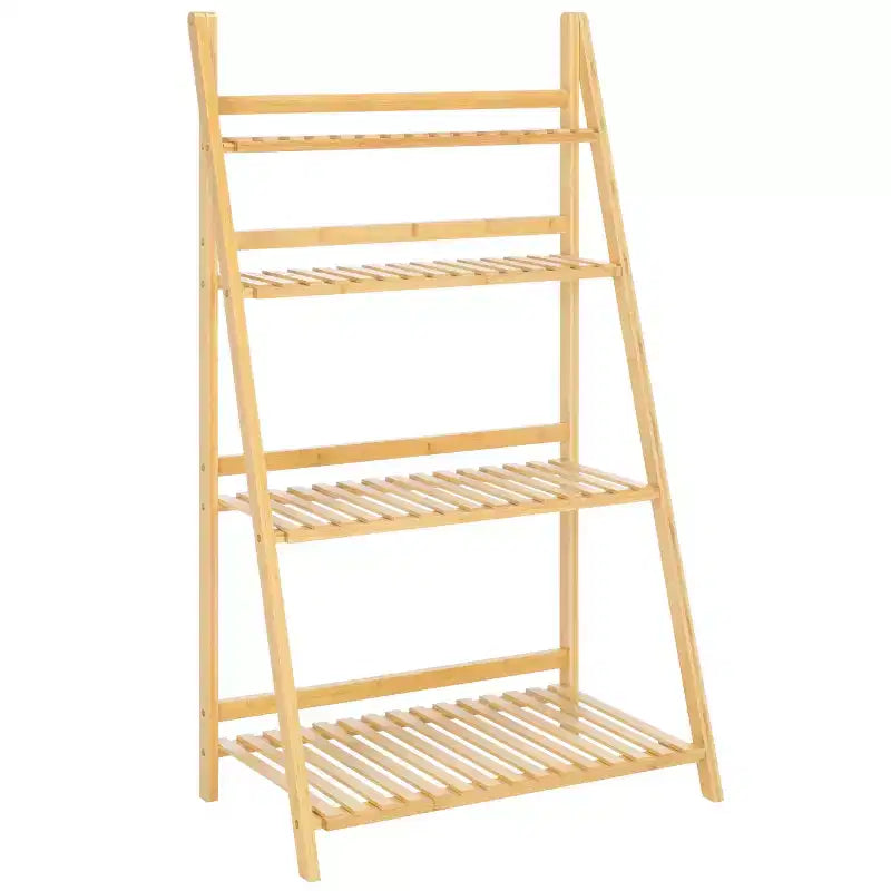 Étagère échelle 4 niveaux en bambou, finition naturelle, étagère de présentation à dos ouvert