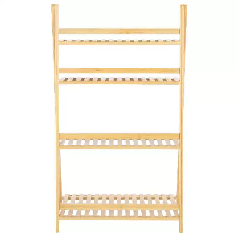 Étagère échelle 4 niveaux en bambou, finition naturelle, étagère de présentation à dos ouvert