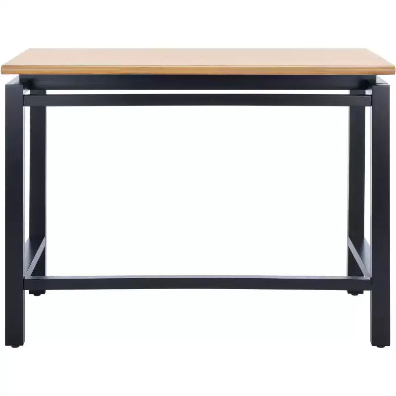 Bureau industriel avec détails encastrés, plateau en bois naturel et piétement noir
