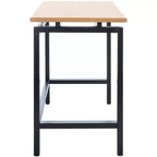 Bureau industriel avec détails encastrés, plateau en bois naturel et piétement noir