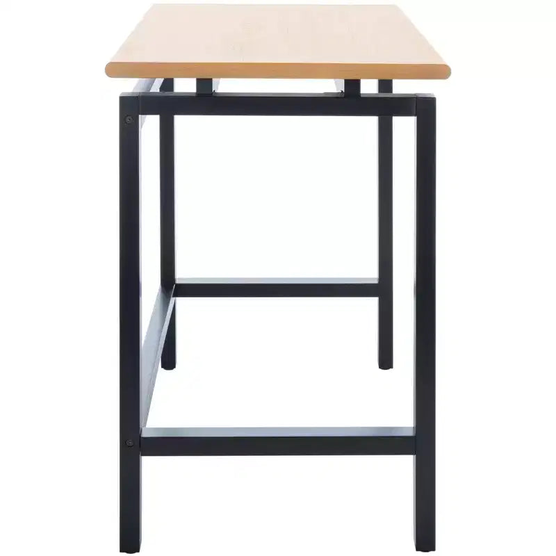 Bureau industriel avec détails encastrés, plateau en bois naturel et piétement noir