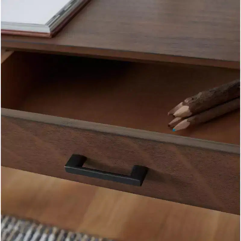 Bureau en bois 3 tiroirs avec grand rangement, finition marron