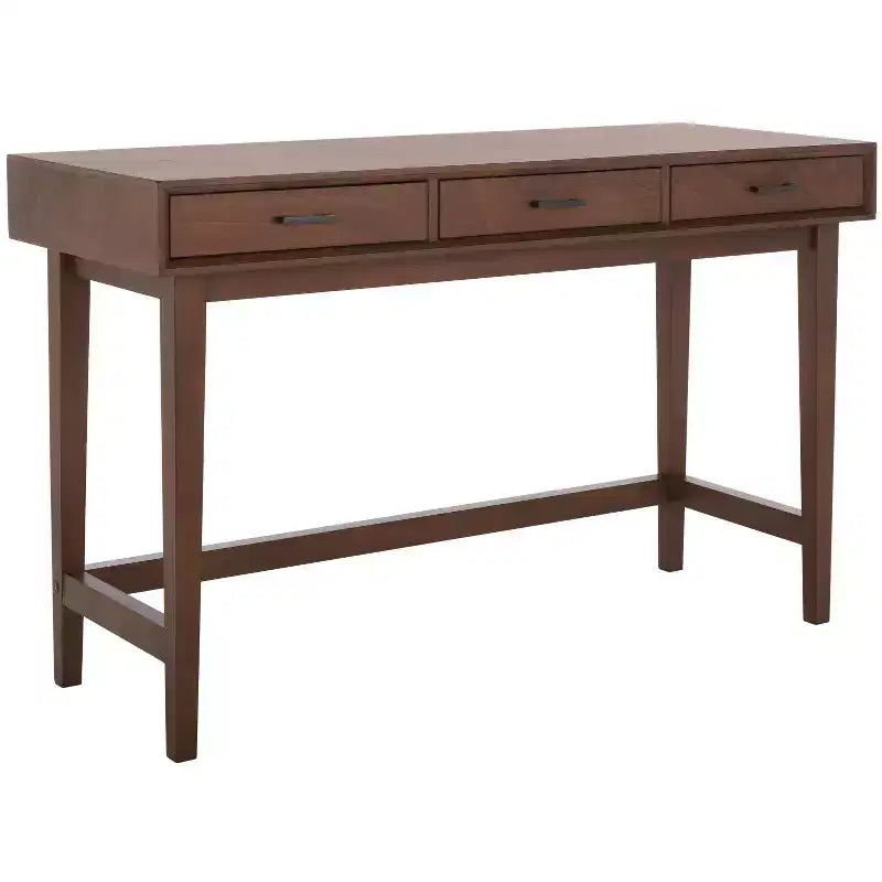 Bureau en bois 3 tiroirs avec grand rangement, finition marron