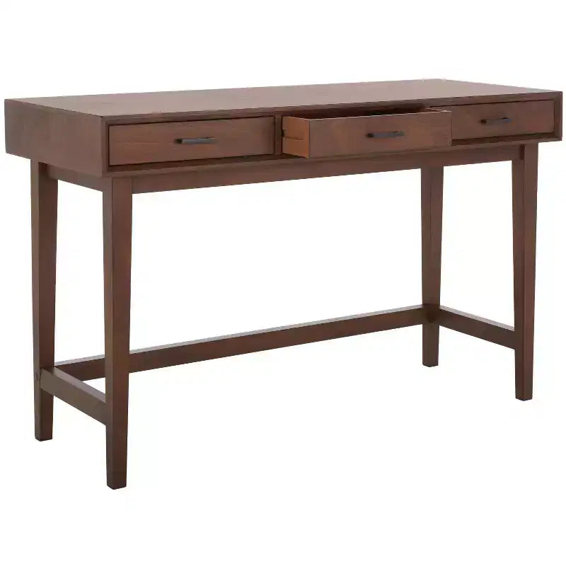 Bureau en bois 3 tiroirs avec grand rangement, finition marron