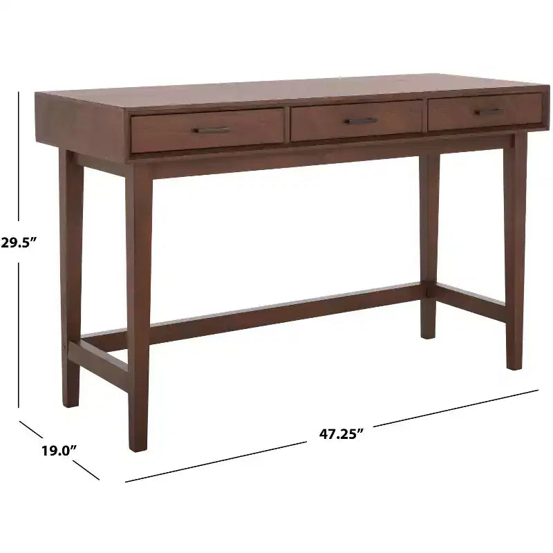 Bureau en bois 3 tiroirs avec grand rangement, finition marron