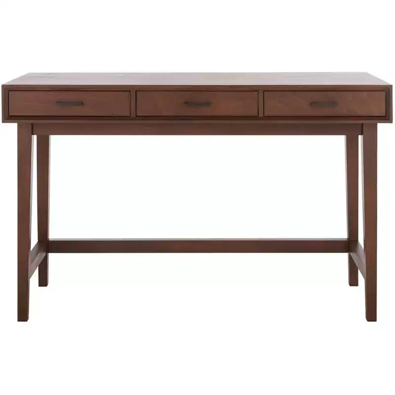 Bureau en bois 3 tiroirs avec grand rangement, finition marron
