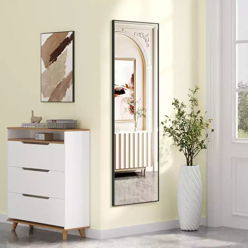 Miroir pleine longueur autoportant, à suspendre ou à poser, cadre fin en alliage d'aluminium, 165 cm H