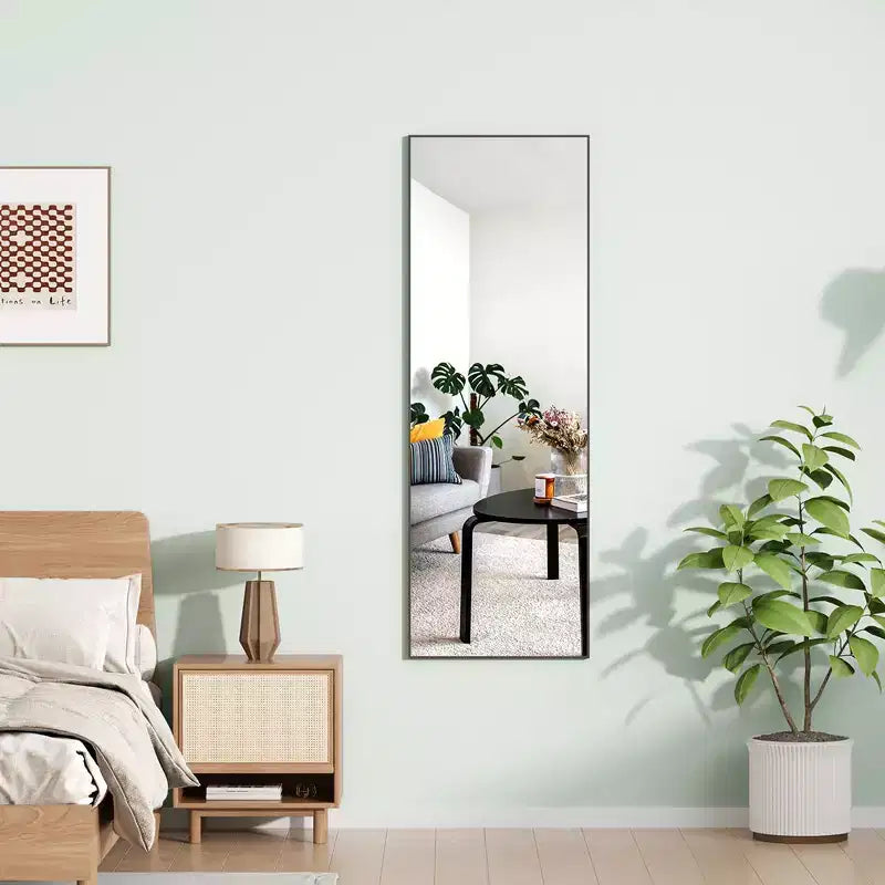 Miroir pleine longueur autoportant, à suspendre ou à poser, cadre fin en alliage d'aluminium, 165 cm H