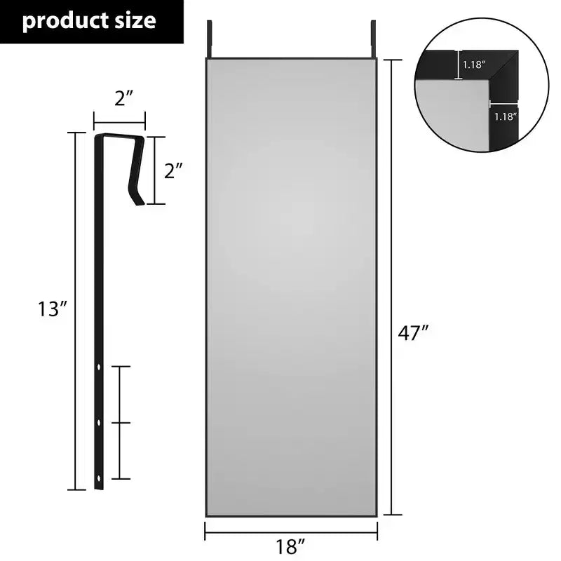 Miroir pleine longueur autoportant, à suspendre ou à poser, cadre fin en alliage d'aluminium, 165 cm H